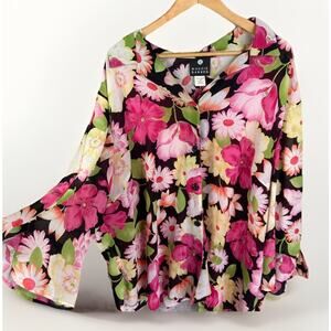 Maggie Barnes Lined Floral Blouse Womens 34W Floral Sparkly Thread Flared Sleeve